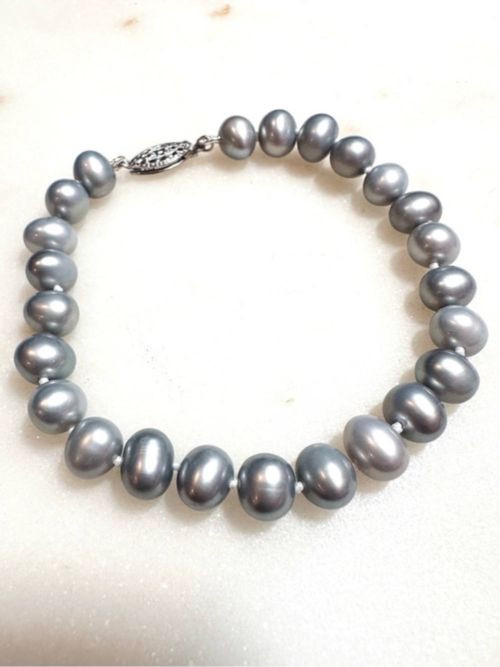 Silver Cultured Freshwater Pearl Bracelet Sterling Silver Line Bracelet 7-8.8mm